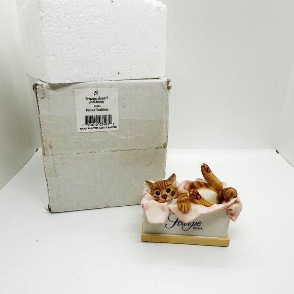 SOLD VTG Lenox Country Artist Orange Tabby Cat Feline Fashion Shoe Bow Shopping - Picture 3 of 8